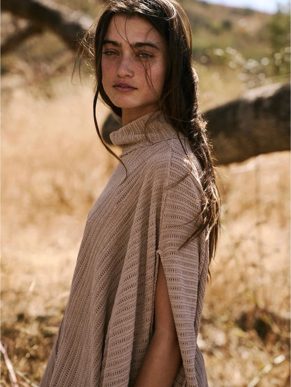 Free People Taupe Open-Sleeve Knit Poncho